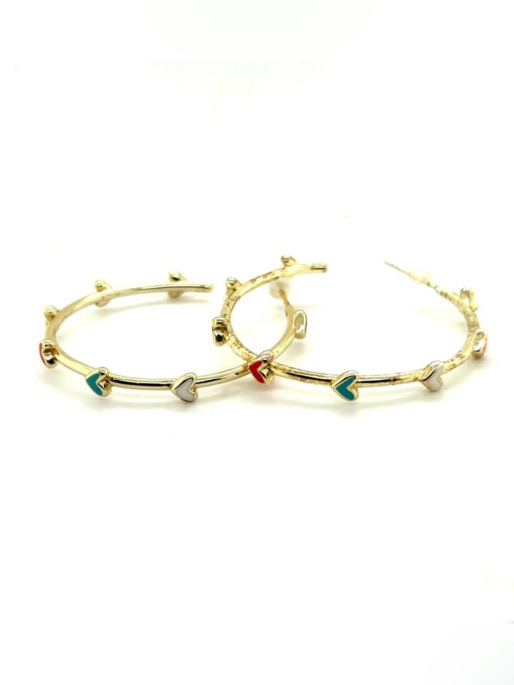 Kendra Scott Gold Haven Hoop Earrings with Red, Teal, and White Heart Accents